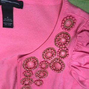 Elegant Pink Bejeweled Cardigan by Inc